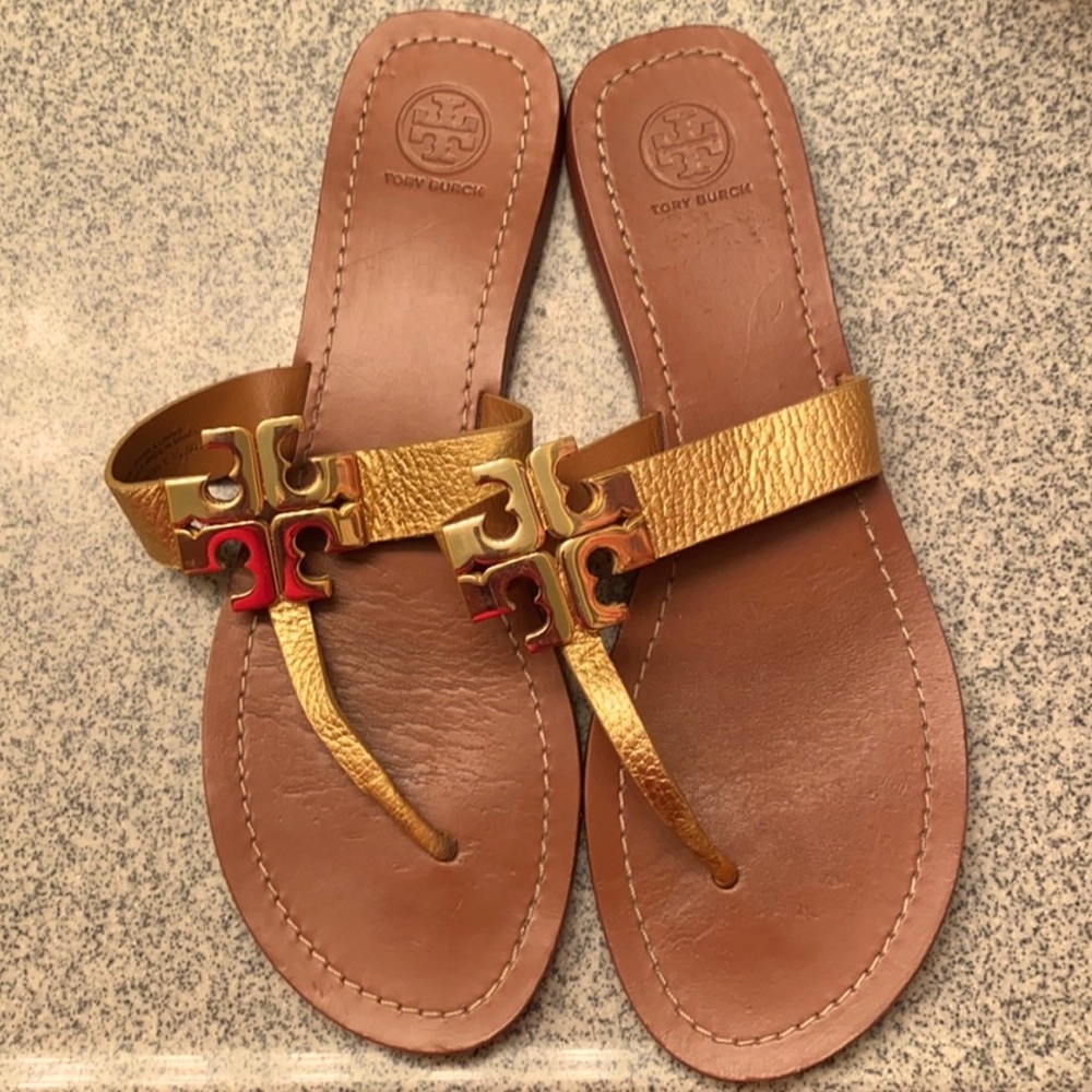 Tory Burch Gold Leather Monroe Sandals